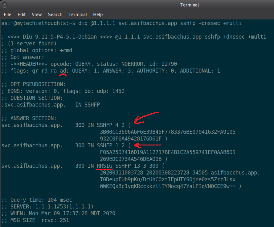 DNSSEC secured SSHFP DNS record lookup